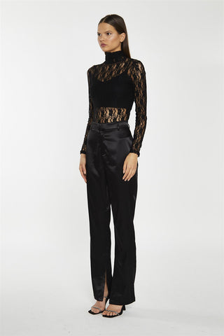 Black-Lace High-Neck Bodysuit