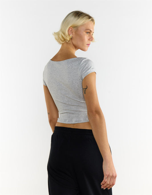Agon Square Neck Cropped Top - Grey Marl