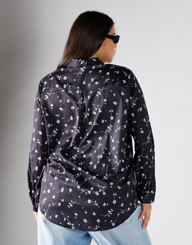Glamorous Curve Black Small Flower Blouse
