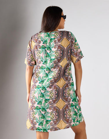 Glamorous Curve Pink Leaf Paisley Midi Dress