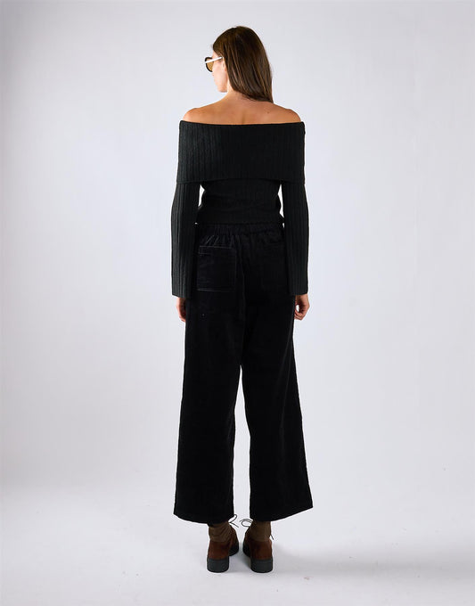 Black Corduroy Wide Leg Trousers