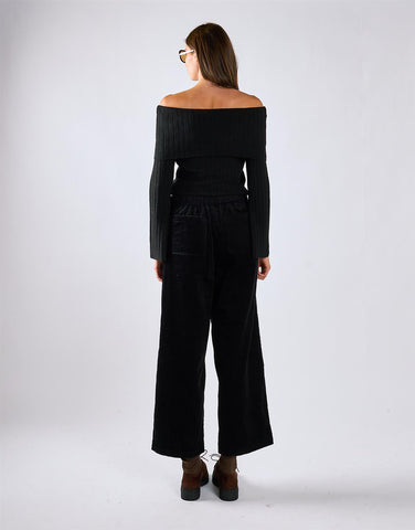 Black Corduroy Wide Leg Trousers