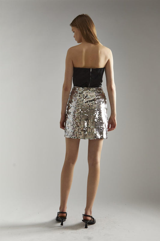 Silver Iridescent-Sequin Mini-Skirt