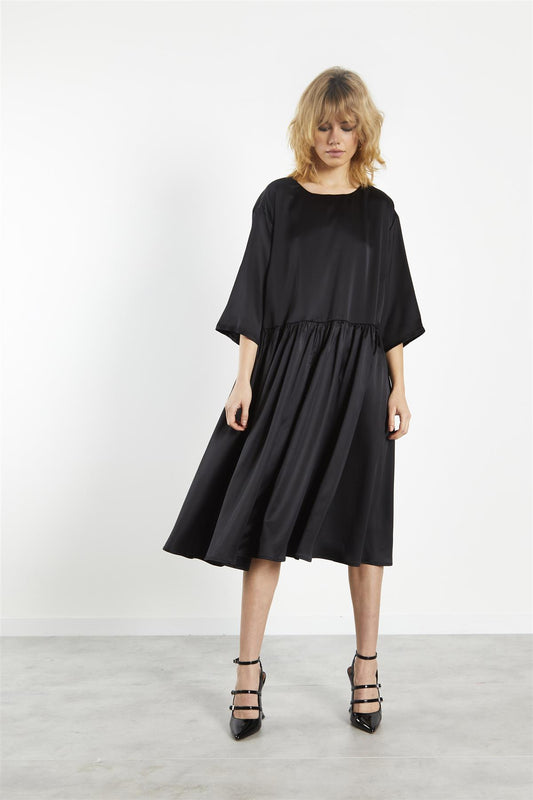 Black-Sateen Scallop-Back Mini-Dress