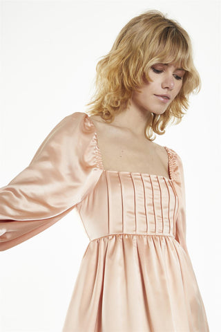 Square Neck Short Skater Dress - Peach Satin