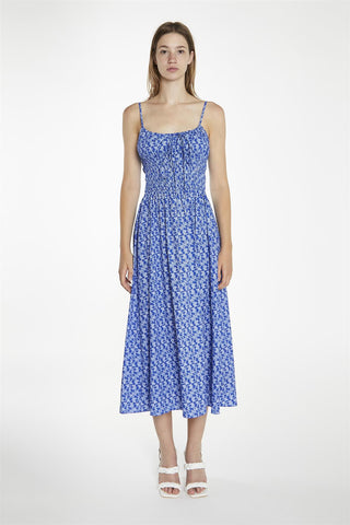 Ultramarine Ditsy Cinched Waist Midi Dress