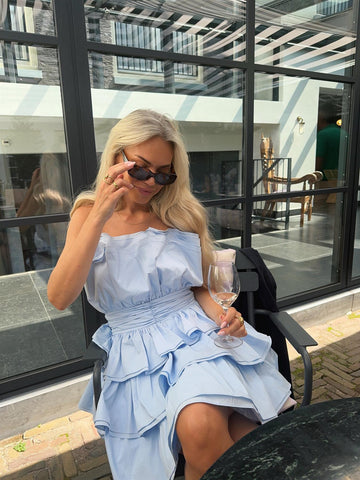 Light Blue Tiered Pleated Mini-Dress