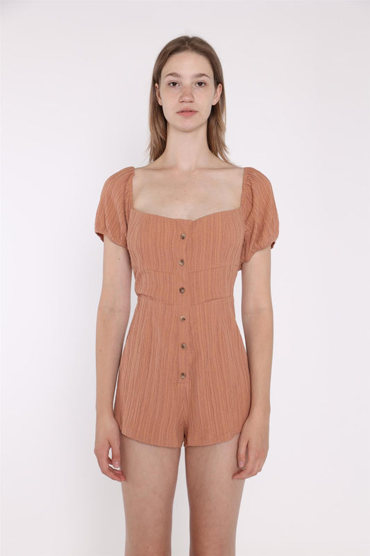 Rust-Crinkle Square-Neck Button Down-Playsuit