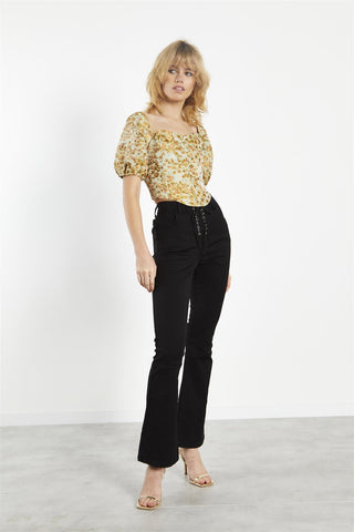 Sunflower-Brocade Square-Neck Corset-Top