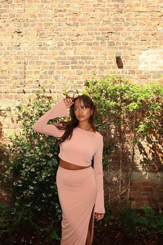 Soft-Terracotta Round-Neck Crop-Top