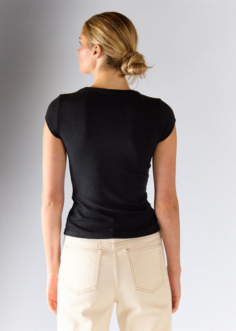Black Knitted Button Front Top