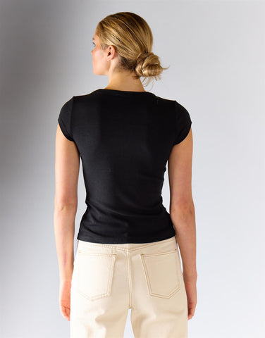 Black Knitted Button Front Top