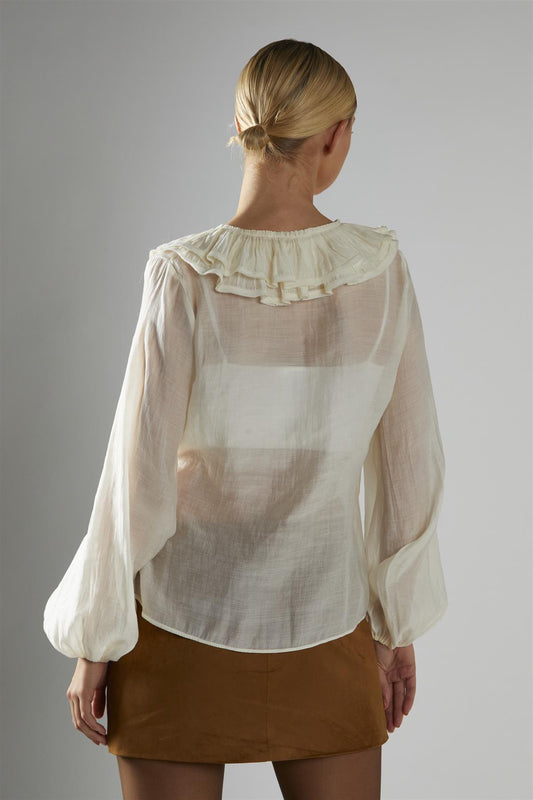 Cream Ruffle-Neck Blouse