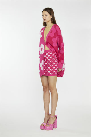 Pink Flower Check Bodycon Mini-Skirt