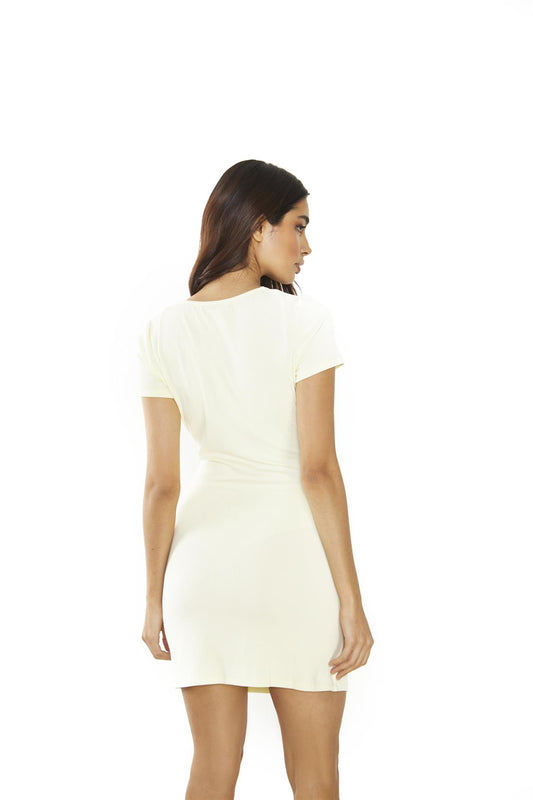 Pale Lemon Cut-Out Mini-Dress