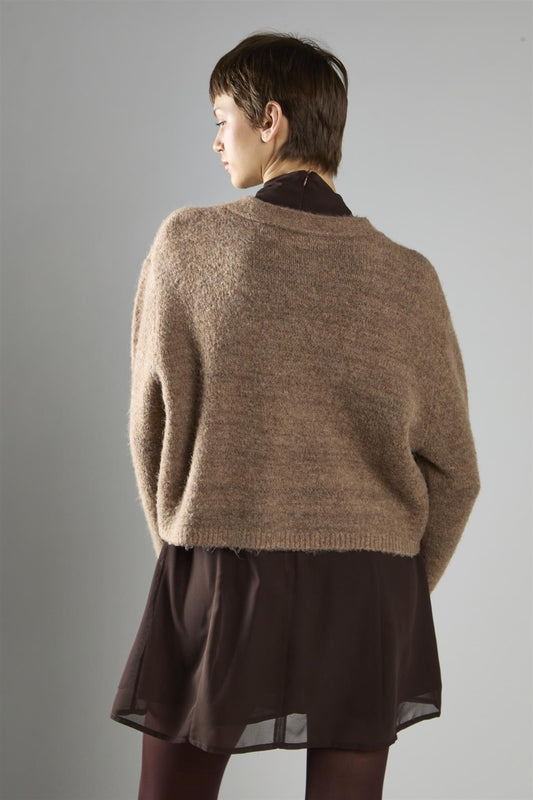 Brown Marl V-Neck Button-Front Long Sleeve Cardigan