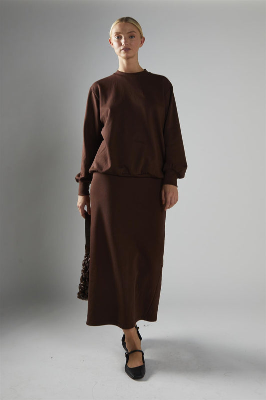 Deep-Brown Pullover Long Sleeve-Top