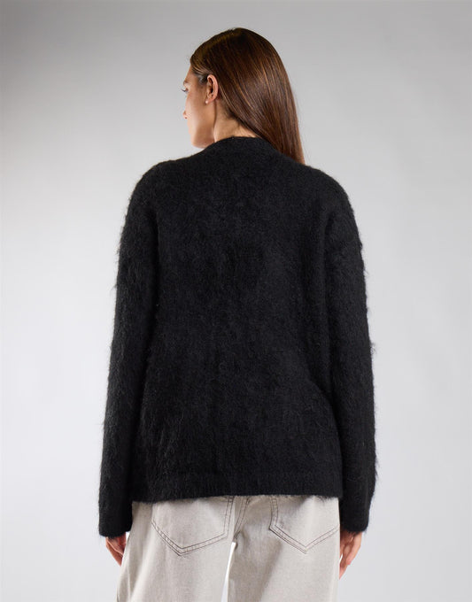 Black Brushed Yarn Cardigan