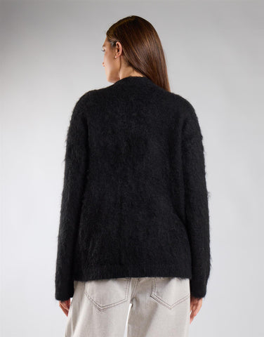 Black Brushed Yarn Cardigan