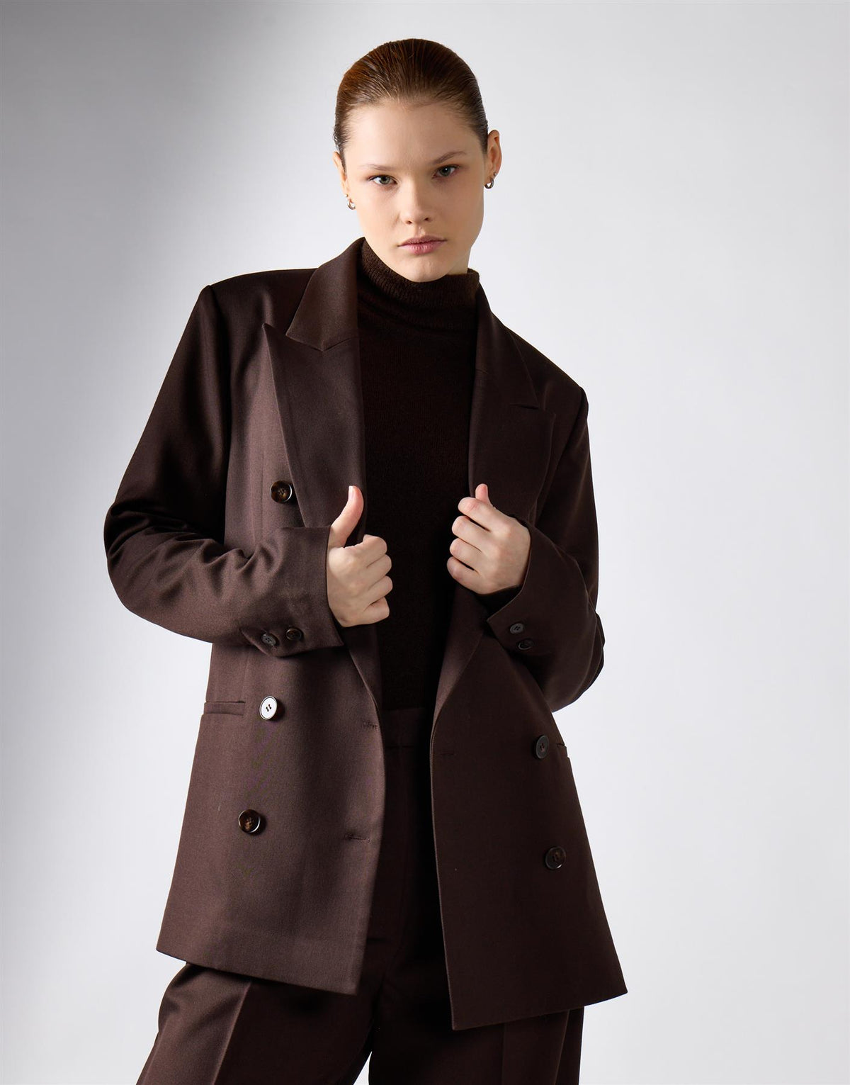 Deepest Brown Button Detail Blazer