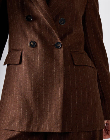 Narrated Brown Pinstriped Double-Breasted Suit Jacket