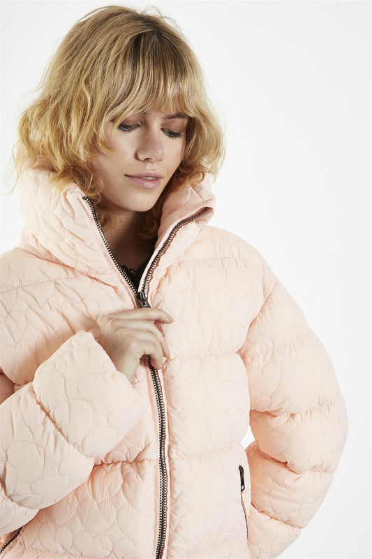 Peach Textured Heart Puffer Jacket