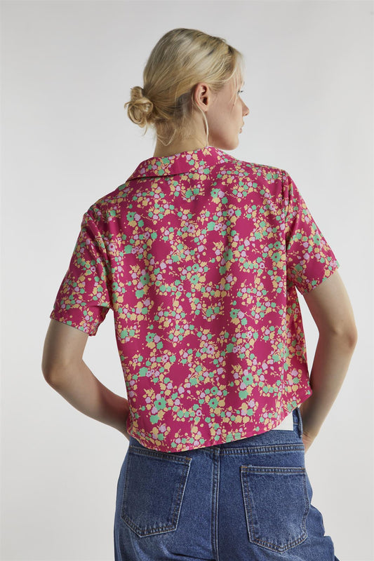 Hot-Pink Multi Ditsy-Floral Crop-Top