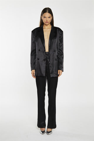 Black Satin High Waisted Wide Leg Trousers