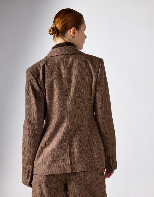 Narrated Brown Herringbone Structured Blazer