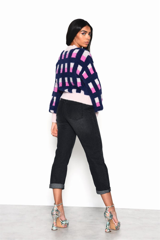 Washed-Black High-Waisted Crop-Jeans