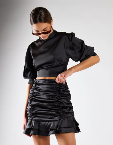 Black Kaitlyn Co-ord Ruched Mini Skirt