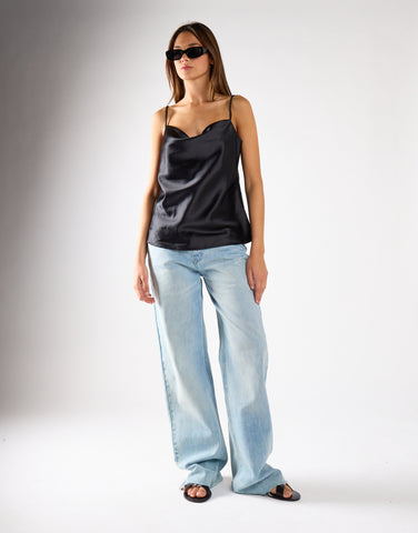 Glamorous Studio Black Satin Cowl Neck Cami Top
