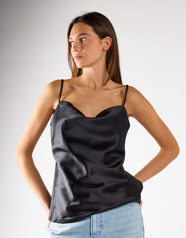 Glamorous Studio Black Satin Cowl Neck Cami Top