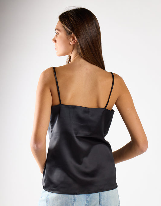 Glamorous Studio Black Satin Cowl Neck Cami Top