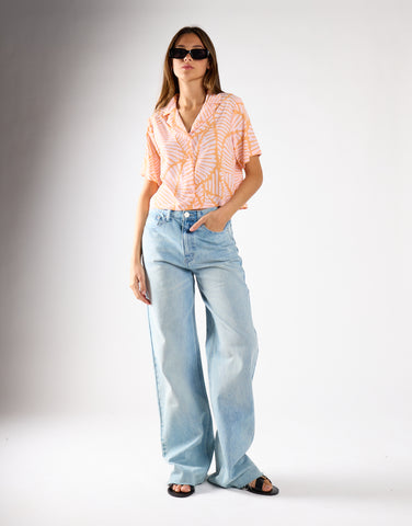 Glamorous Studio Coral Pink Palm Open Collar Shirt
