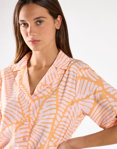Glamorous Studio Coral Pink Palm Open Collar Shirt
