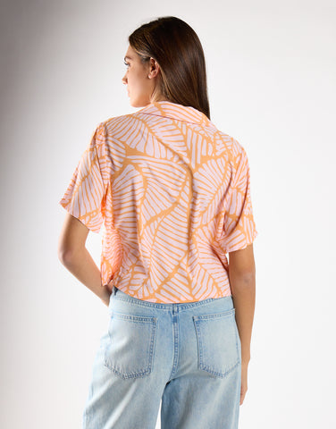 Glamorous Studio Coral Pink Palm Open Collar Shirt