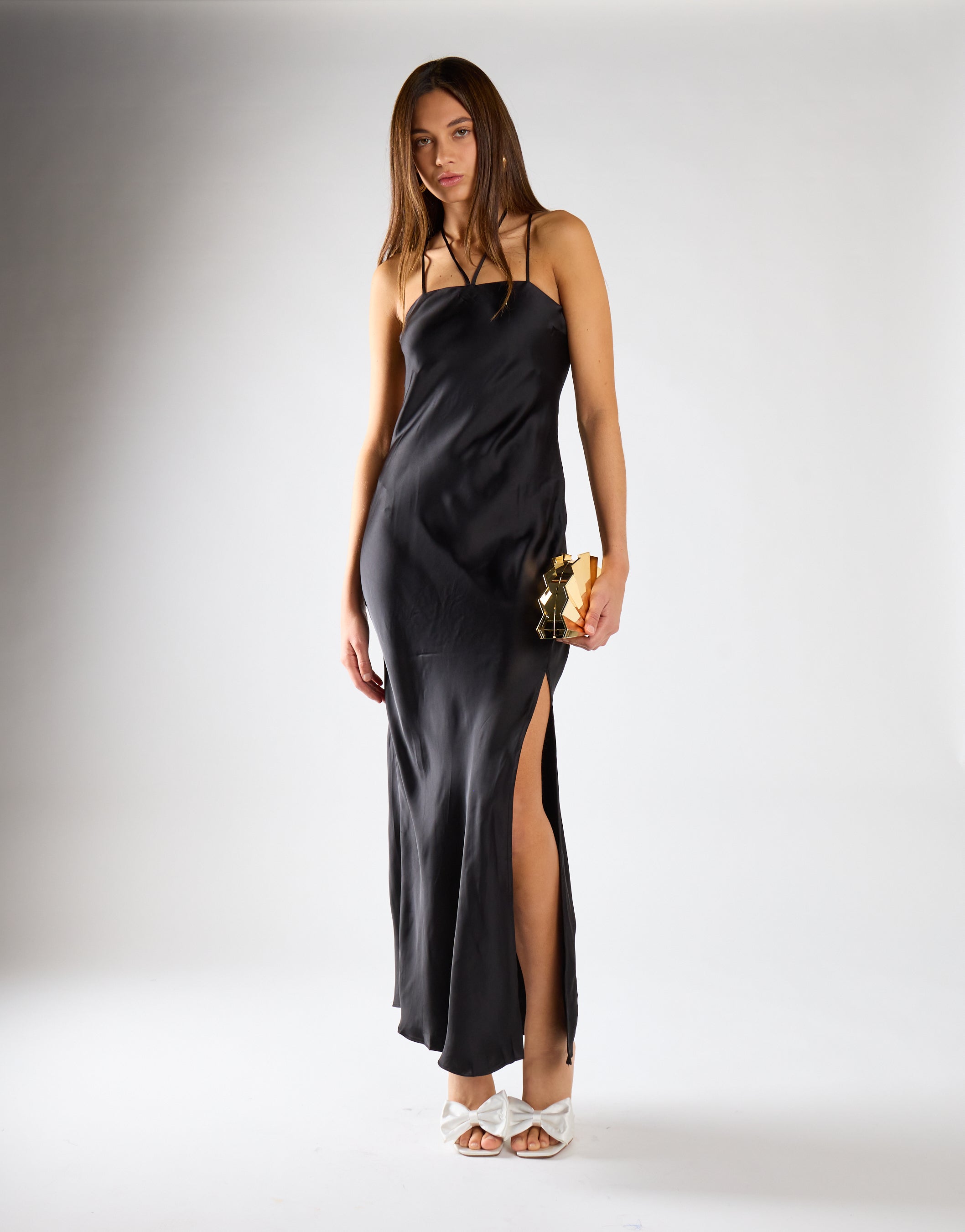 elegant evening wear dresses Bias Cut Silk Dress in Black main image 0