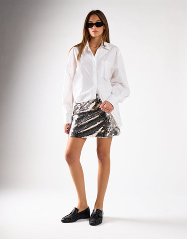 Silver Iridescent-Sequin Mini Skirt