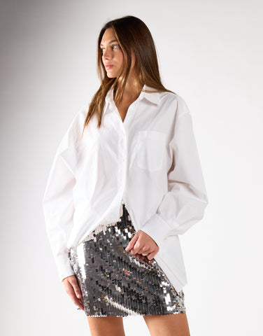 Silver Iridescent-Sequin Mini Skirt