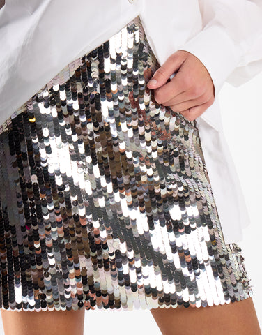 Silver Iridescent-Sequin Mini Skirt