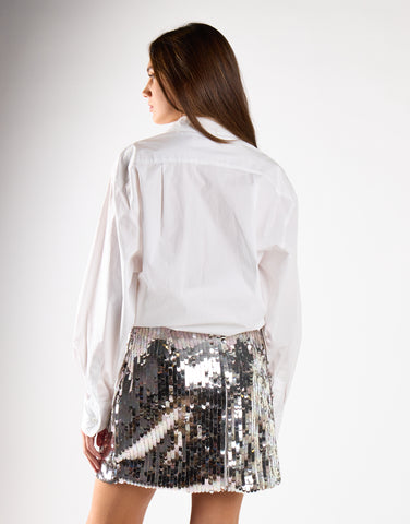 Silver Iridescent-Sequin Mini Skirt