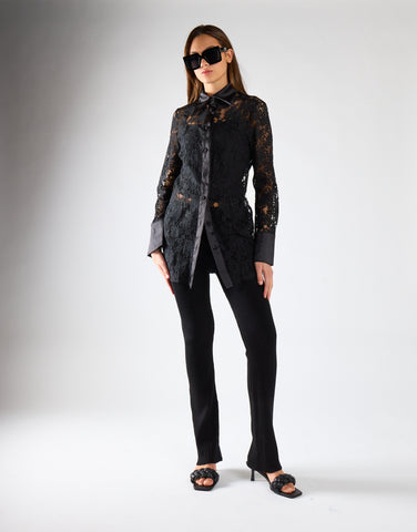 Black Lace Longline Shirt