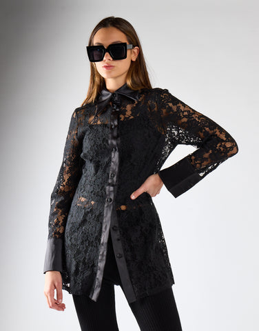 Black Lace Longline Shirt