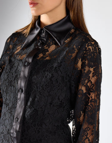Black Lace Longline Shirt