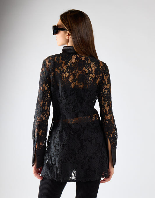 Black Lace Longline Shirt