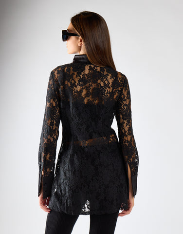 Black Lace Longline Shirt
