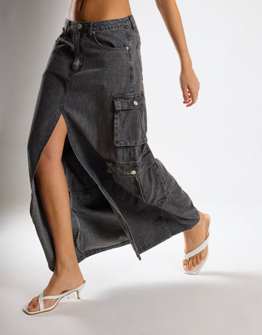 Denim Maxi Skirt - Grey Wash