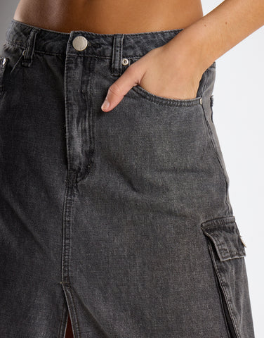 Denim Maxi Skirt - Grey Wash