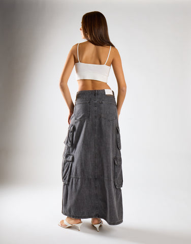 Denim Maxi Skirt - Grey Wash